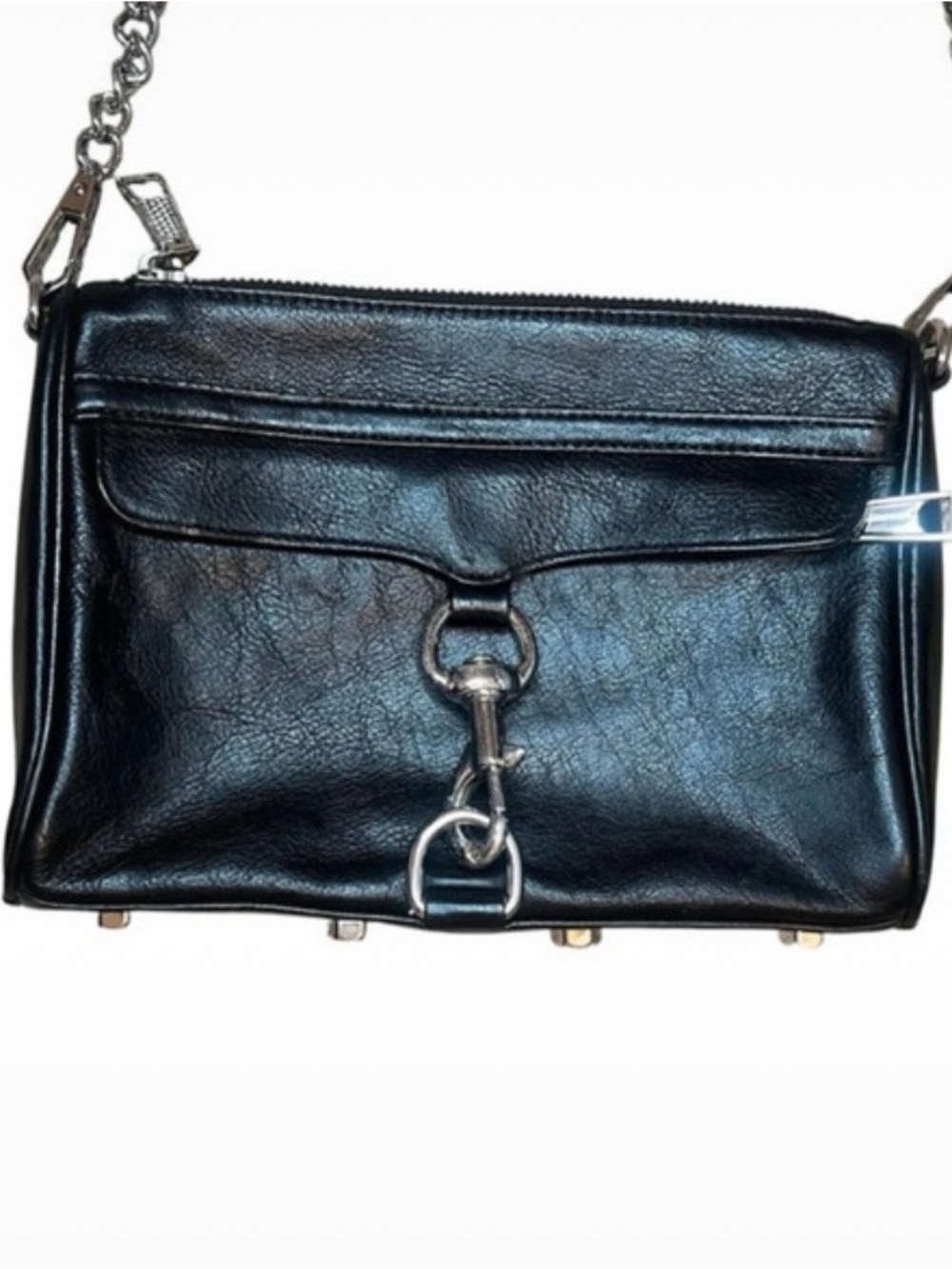 Rebecca Minkoff Black Leather Crossbody with Silver Chain Detail - Picture 3 of 5